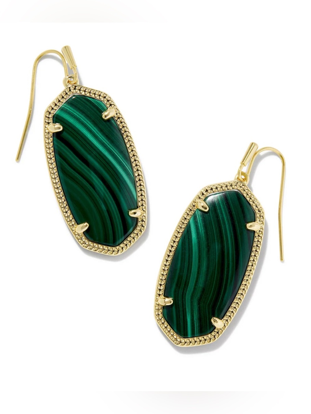 Kendra Scott Elle Drop Earrings - Gold & Green Malachite